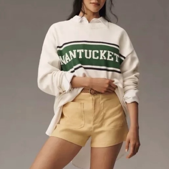 NWT MAEVE Anthropologie The Colette Shorts Yellow Linen Blend Pockets Size 32. - Picture 1 of 6